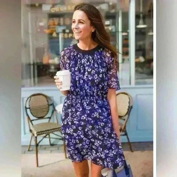 Kate Spade size small hydrangea chiffon dress 100% silk - Picture 2 of 16